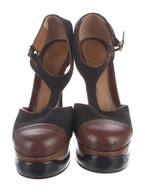 Fendi Leather Colorblock Pattern T-Strap Pumps