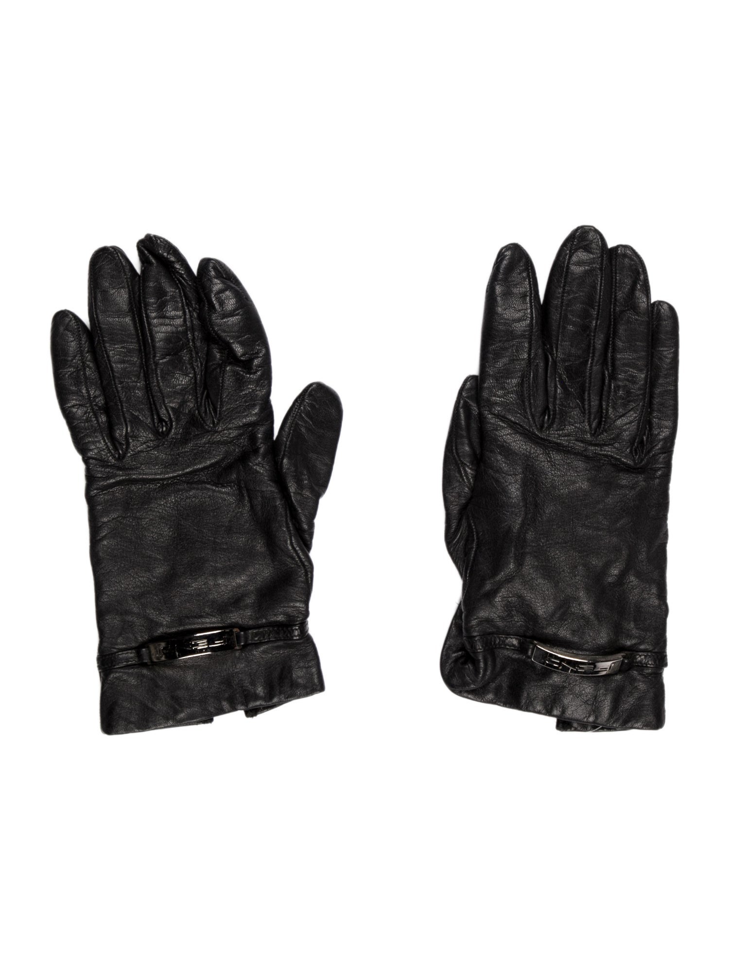 Fendi Logo Leather Gloves
