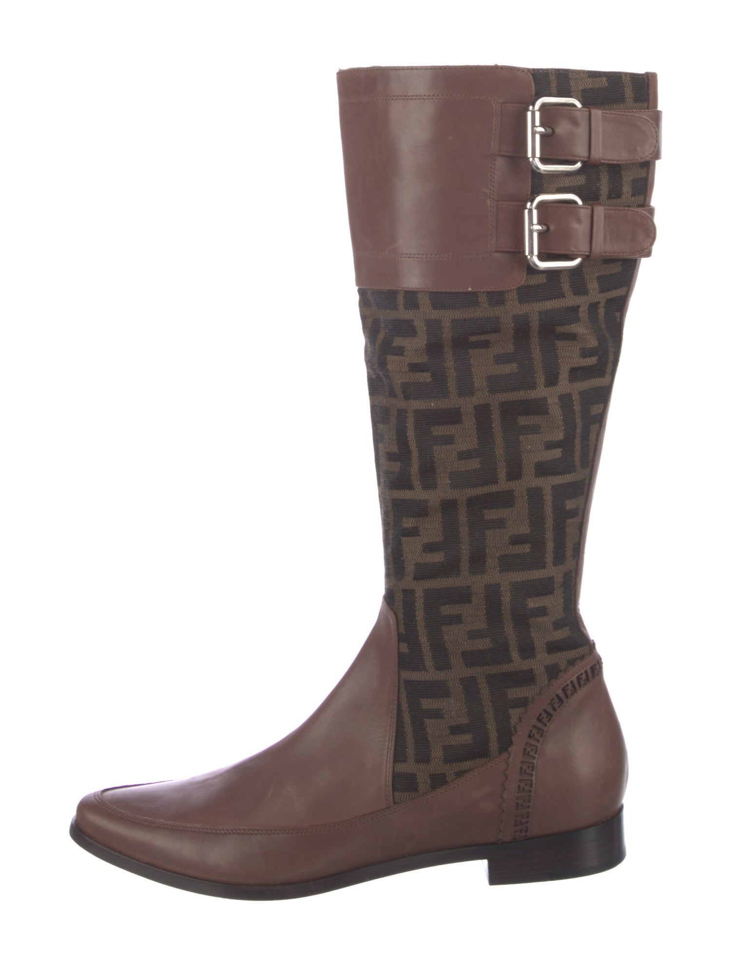 Fendi Zucca FF Logo Leather Riding Boots