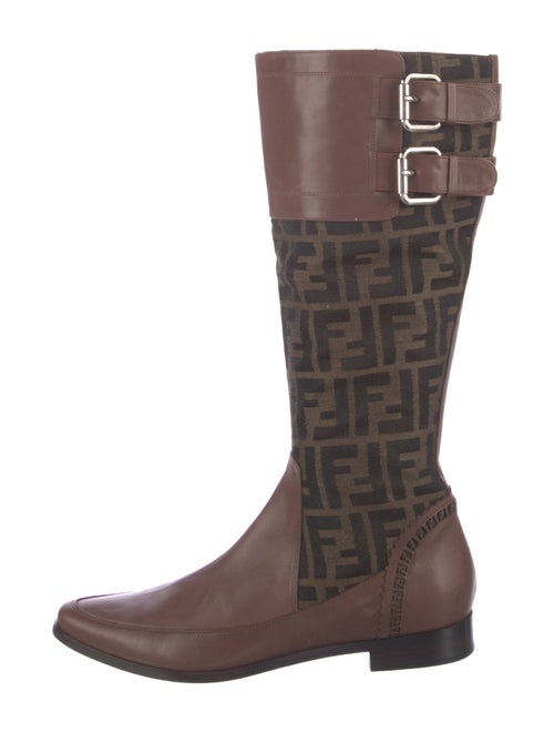 Fendi Zucca FF Logo Leather Riding Boots