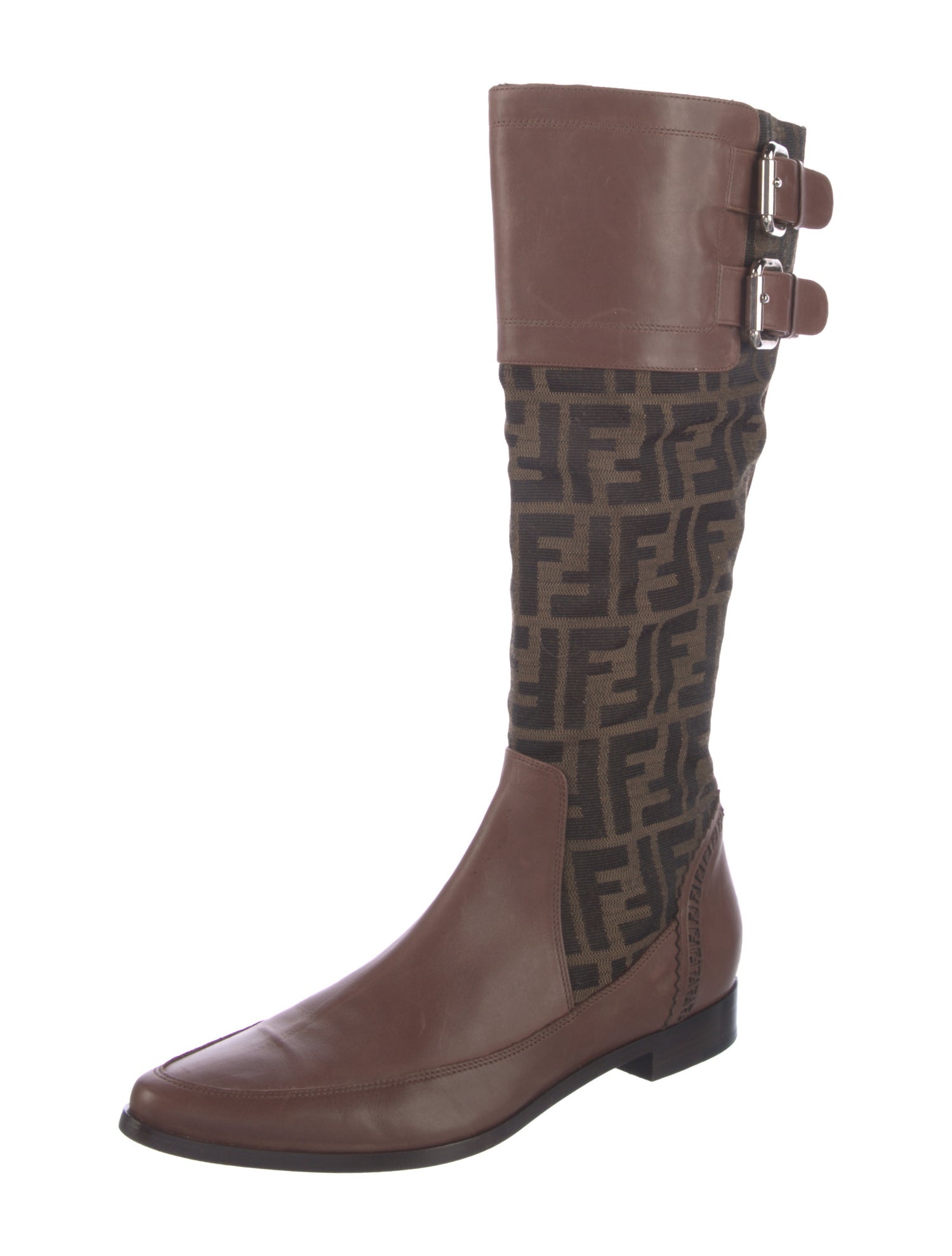 Fendi Zucca FF Logo Leather Riding Boots