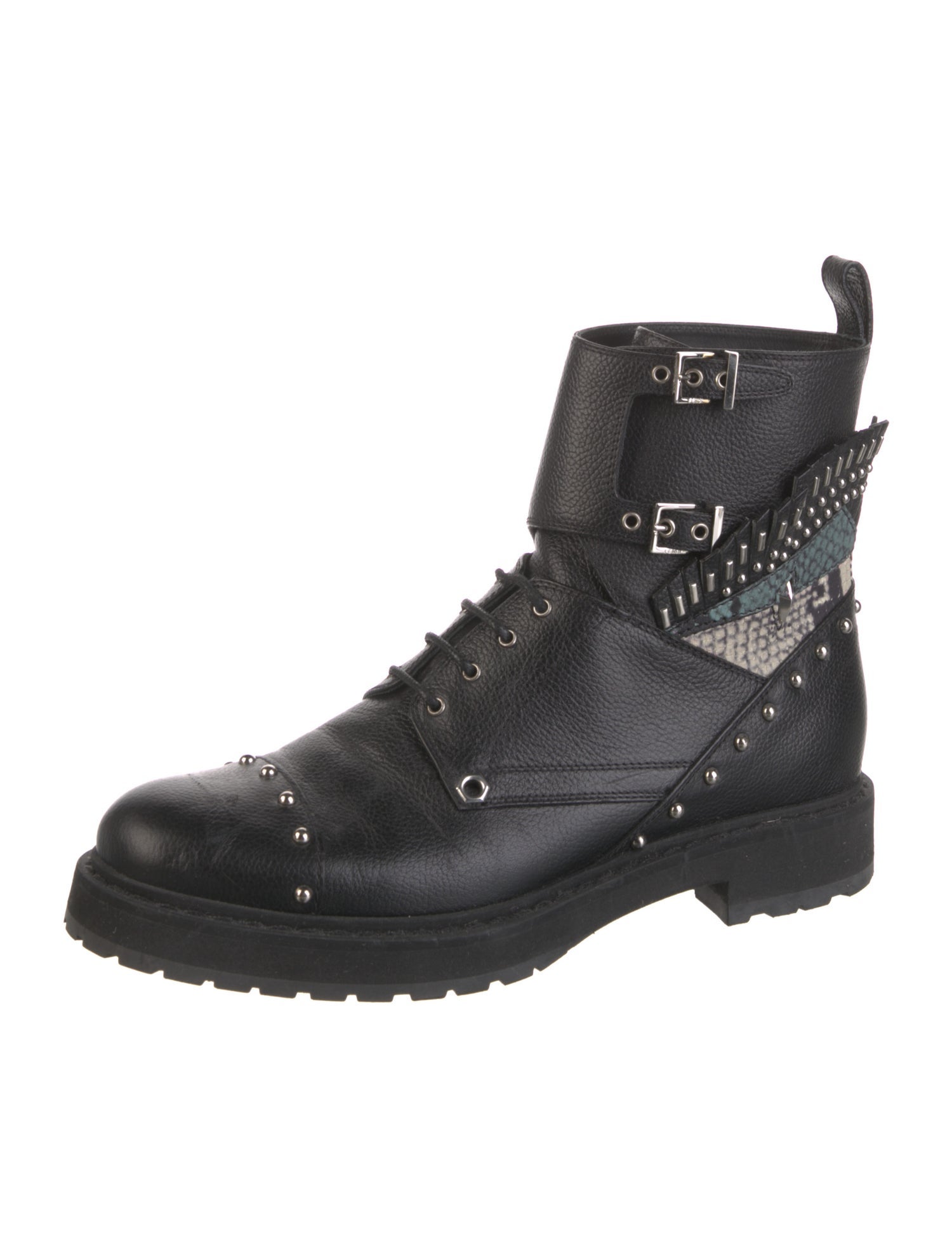 Fendi Leather Studded Accents Combat Boots
