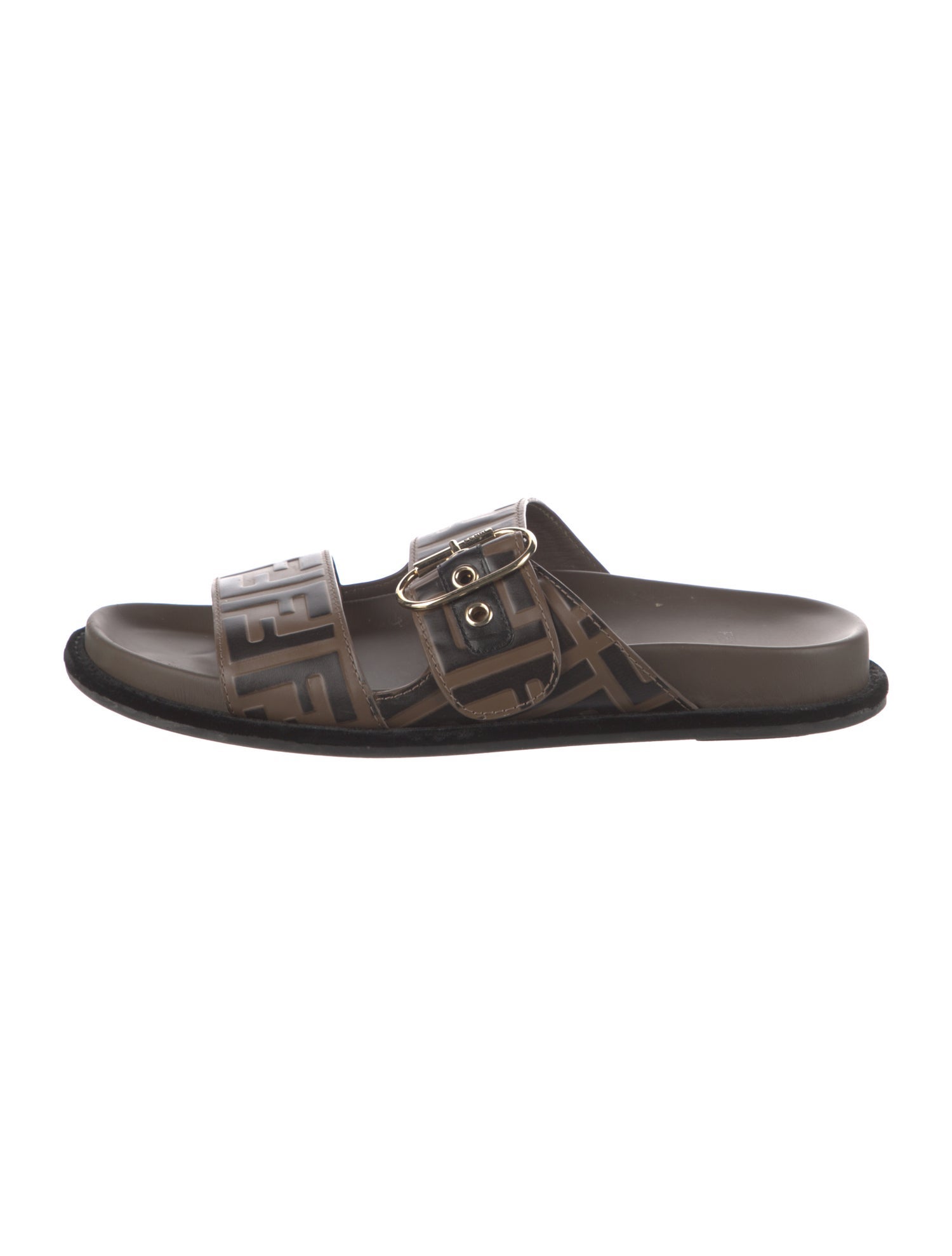 Fendi Zucca FF Logo Leather Slides