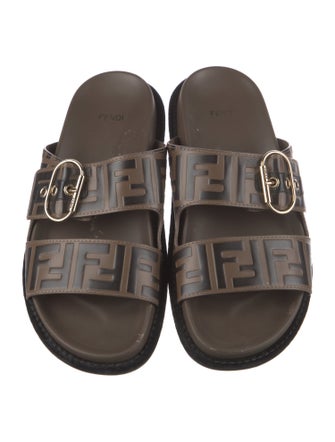 Fendi Zucca FF Logo Leather Slides