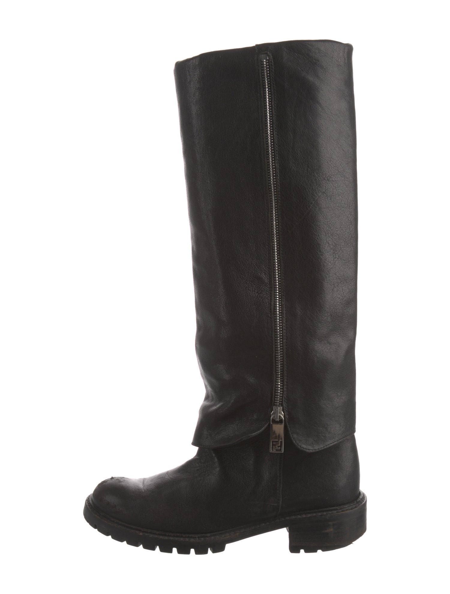 Fendi Zucca FF Logo Leather Riding Boots