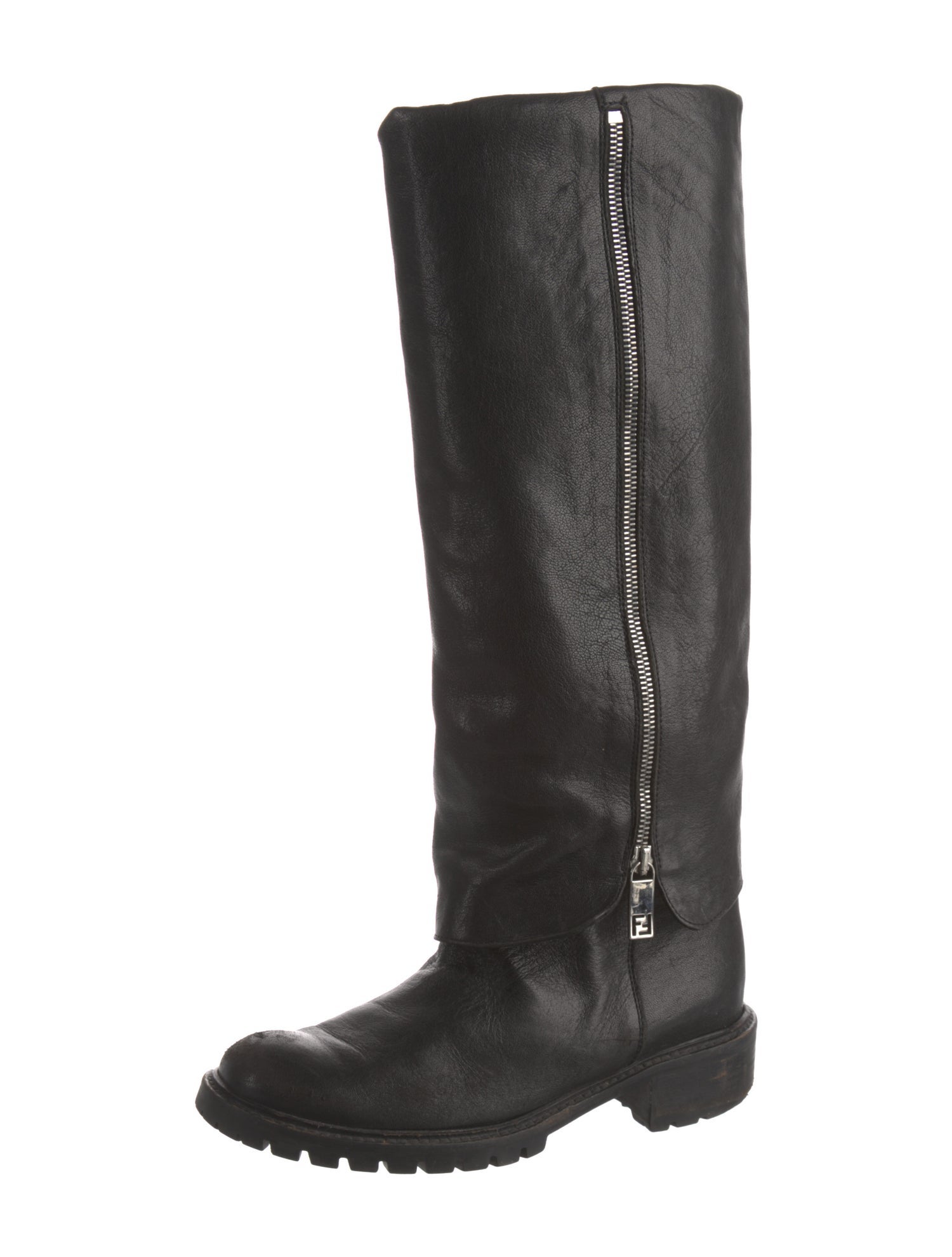 Fendi Zucca FF Logo Leather Riding Boots