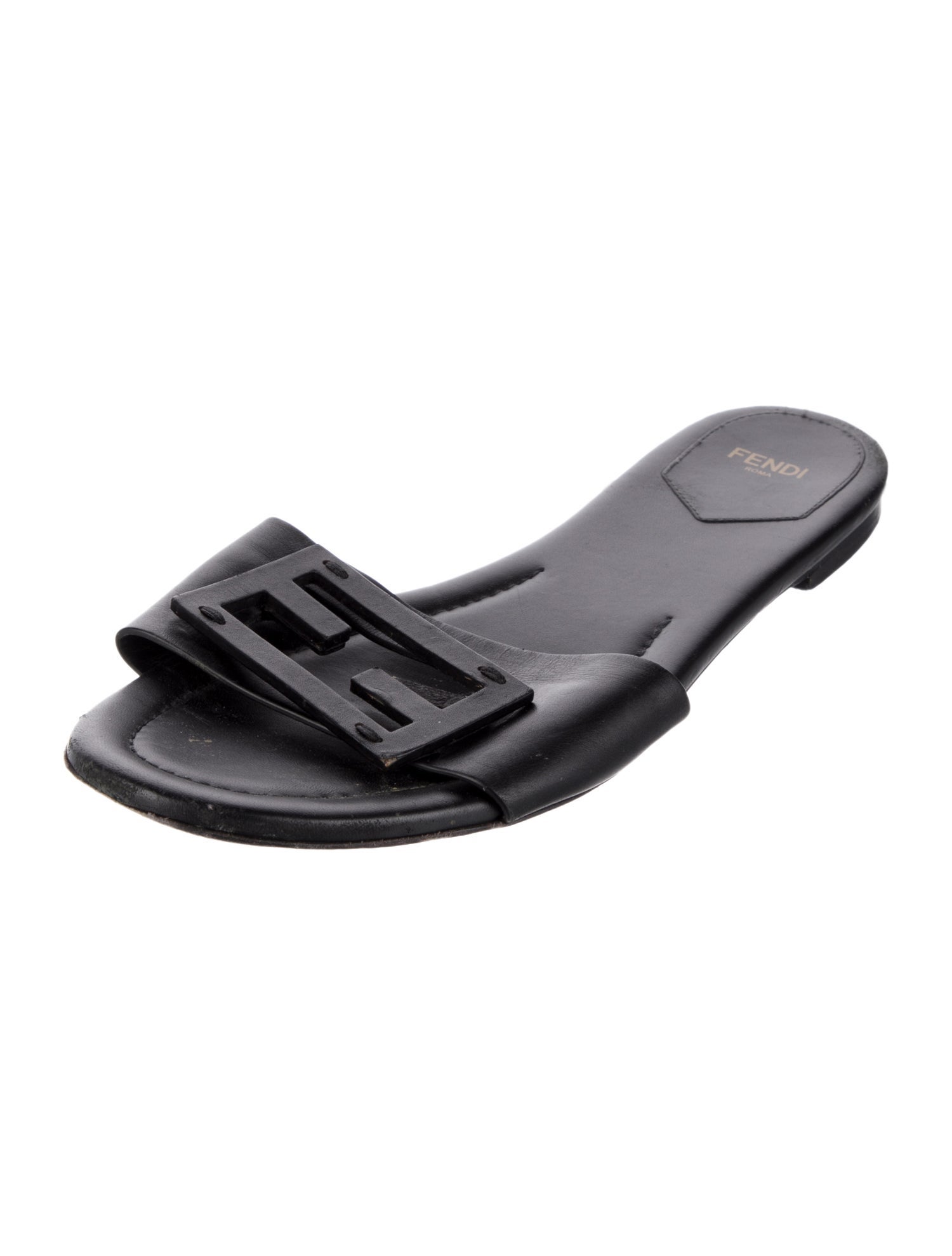 Fendi Leather Cutout Accent Slides