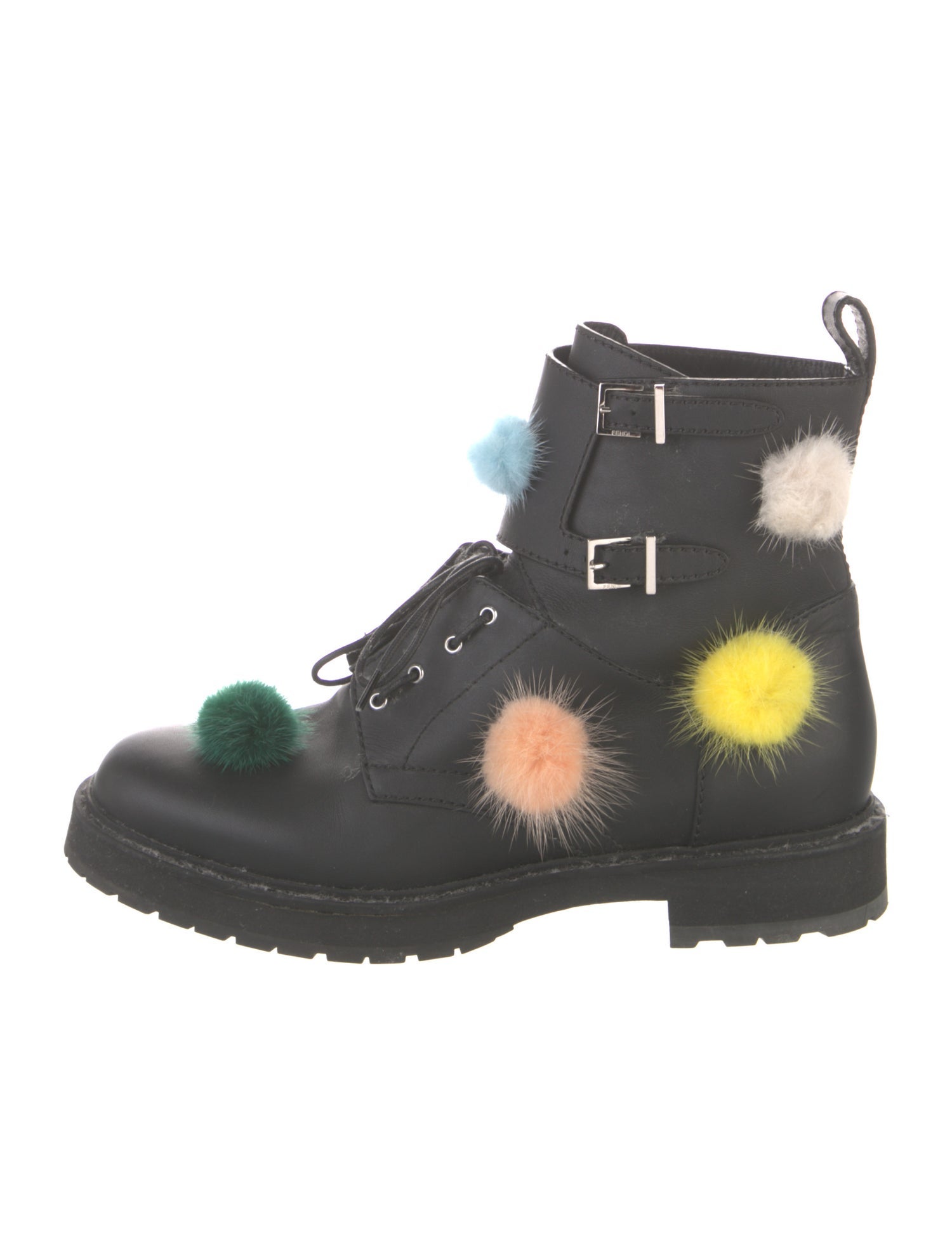 Fendi Leather Colorblock Pattern Combat Boots