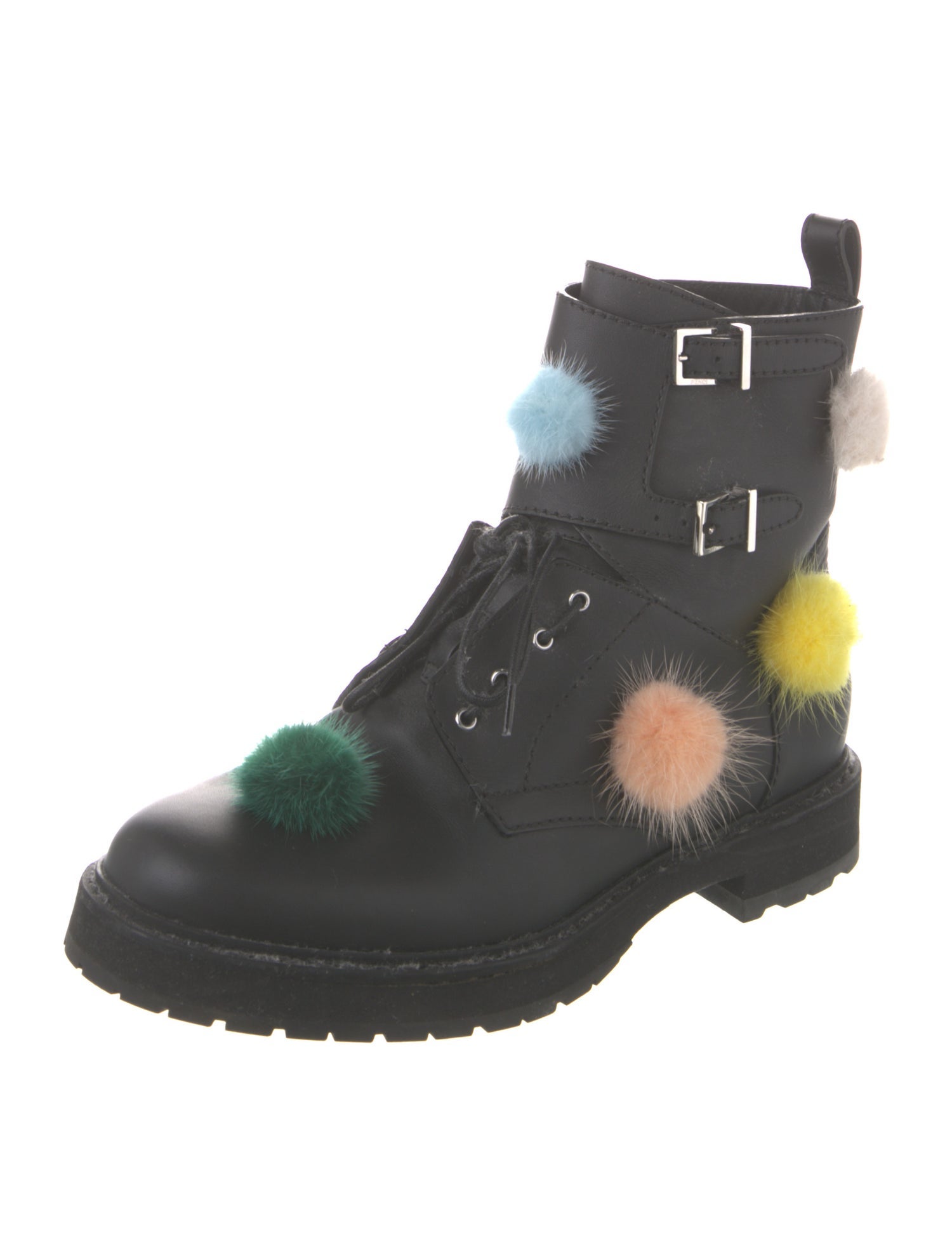 Fendi Leather Colorblock Pattern Combat Boots