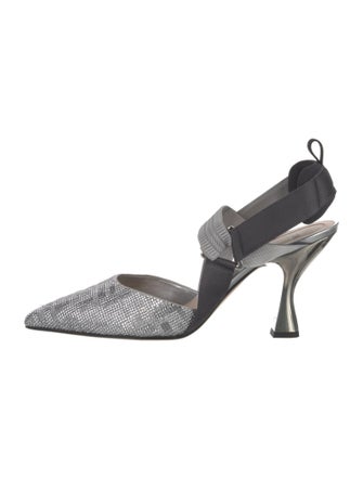 Fendi Zucca FF Logo Crystal Embellishments Slingback Pumps