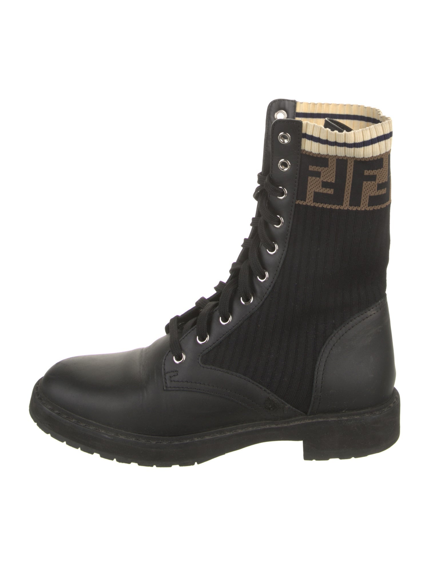 Fendi Leather Graphic Print Combat Boots