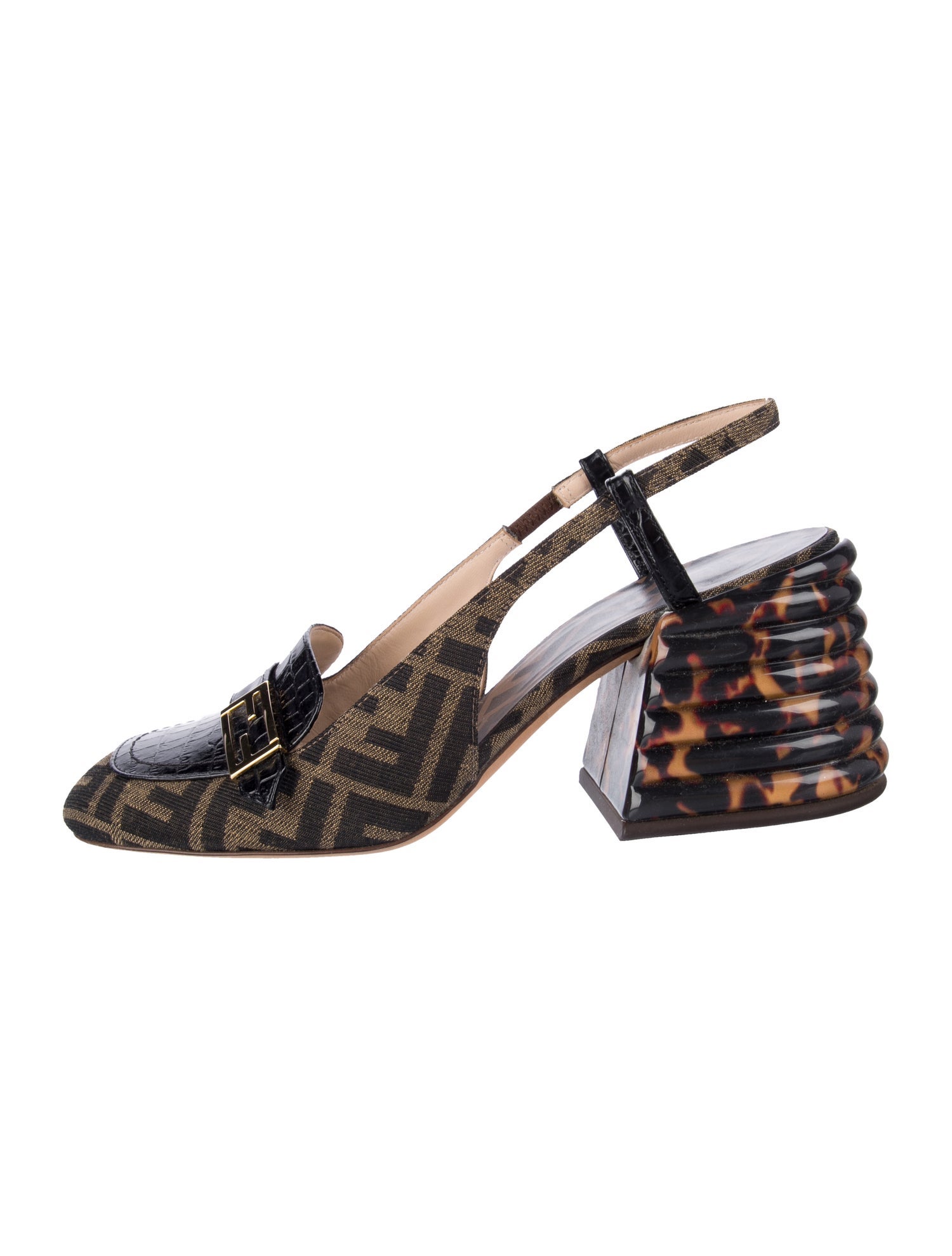Fendi Zucca FF Logo Canvas Slingback Pumps