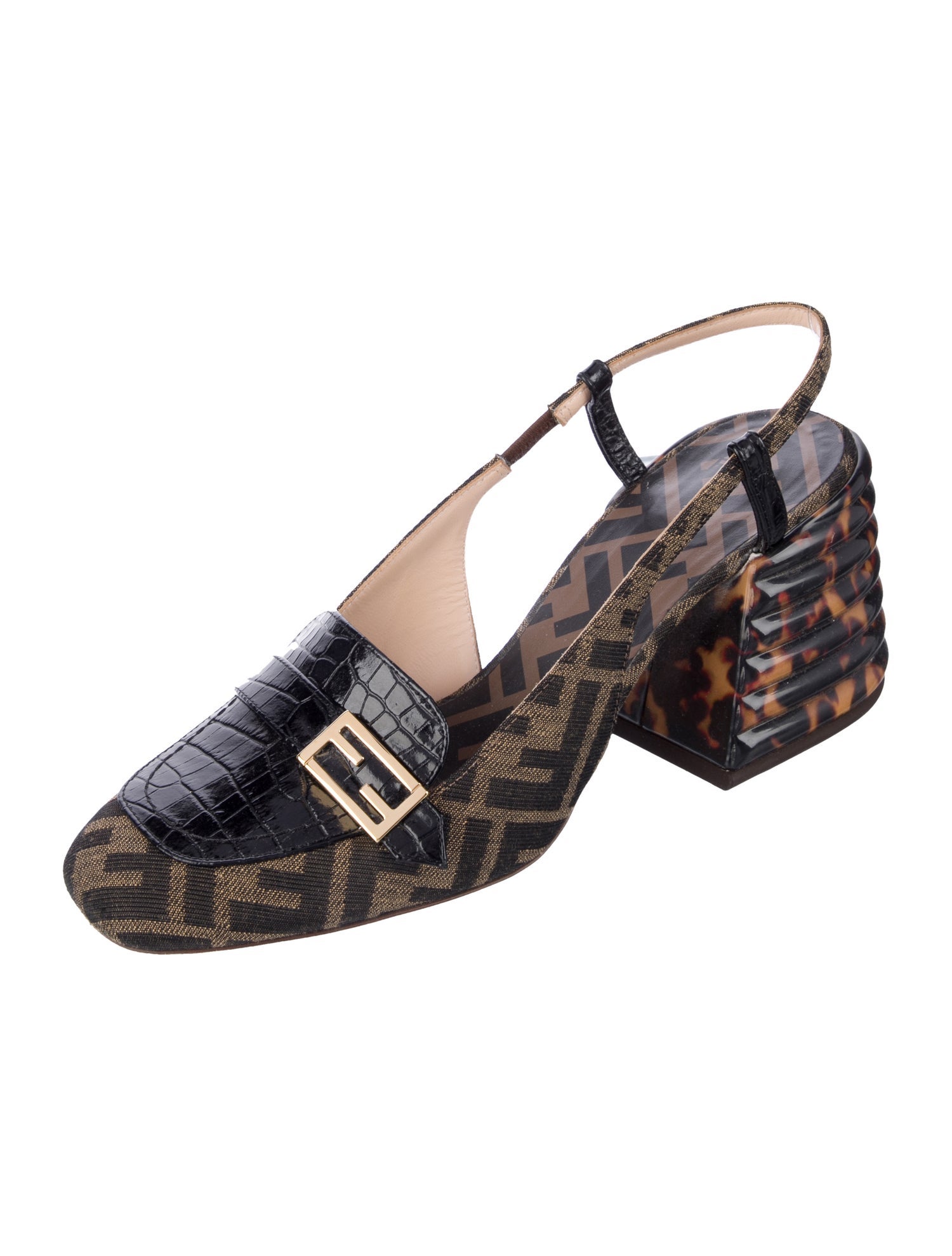 Fendi Zucca FF Logo Canvas Slingback Pumps
