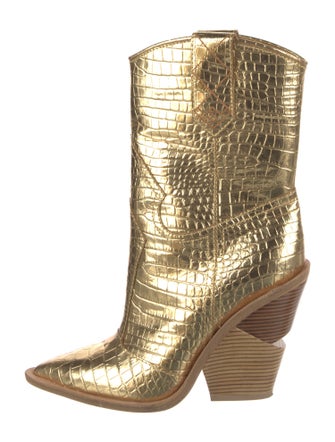 Fendi Embossed Leather Western Boots