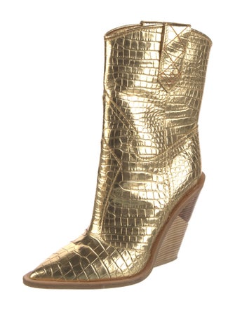 Fendi Embossed Leather Western Boots