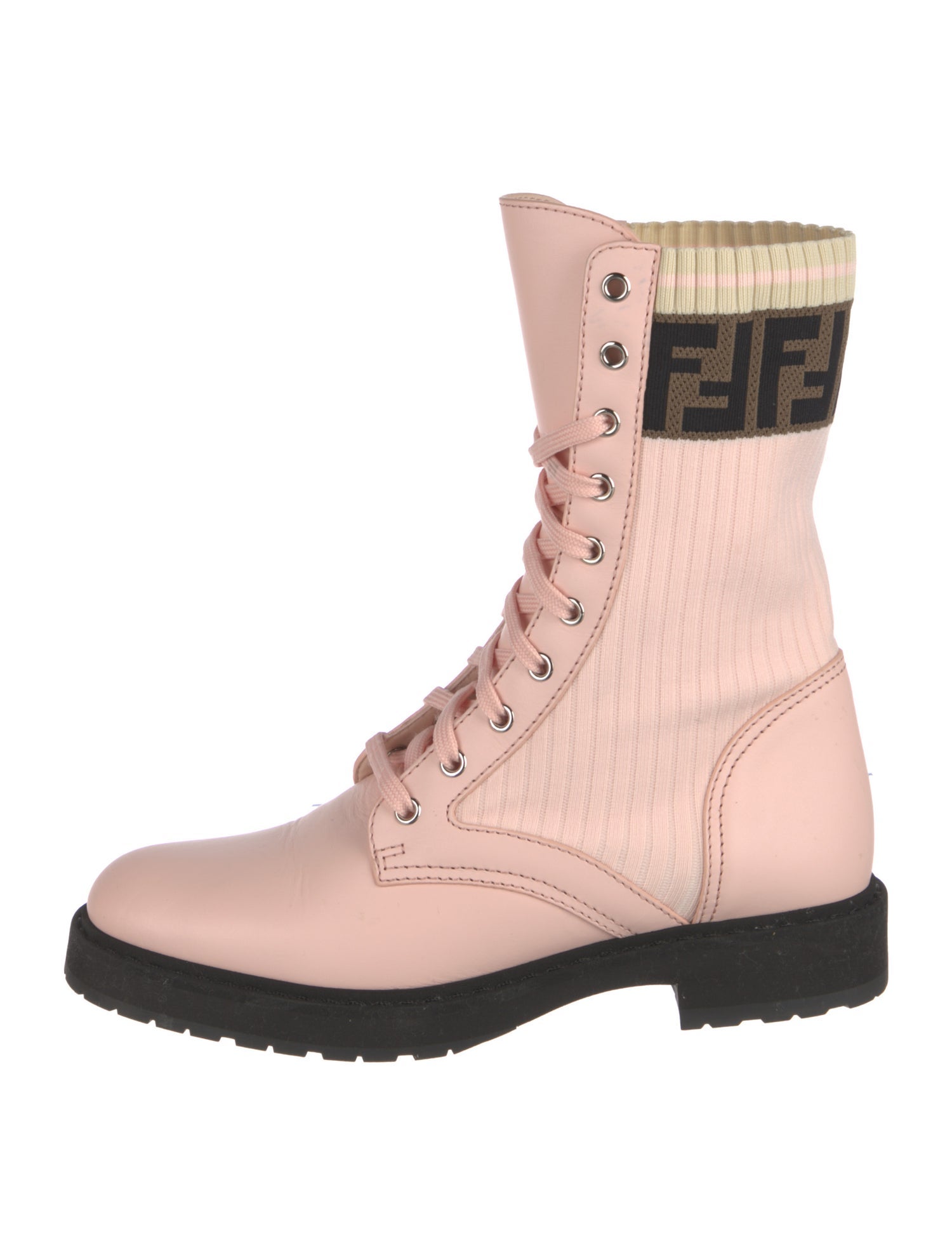 Fendi Zucca FF Logo Leather Combat Boots