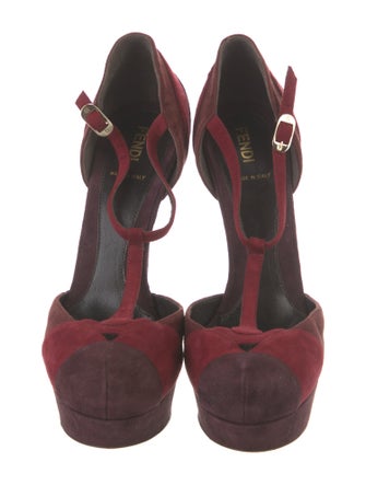 Fendi Suede Animal Print T-Strap Pumps