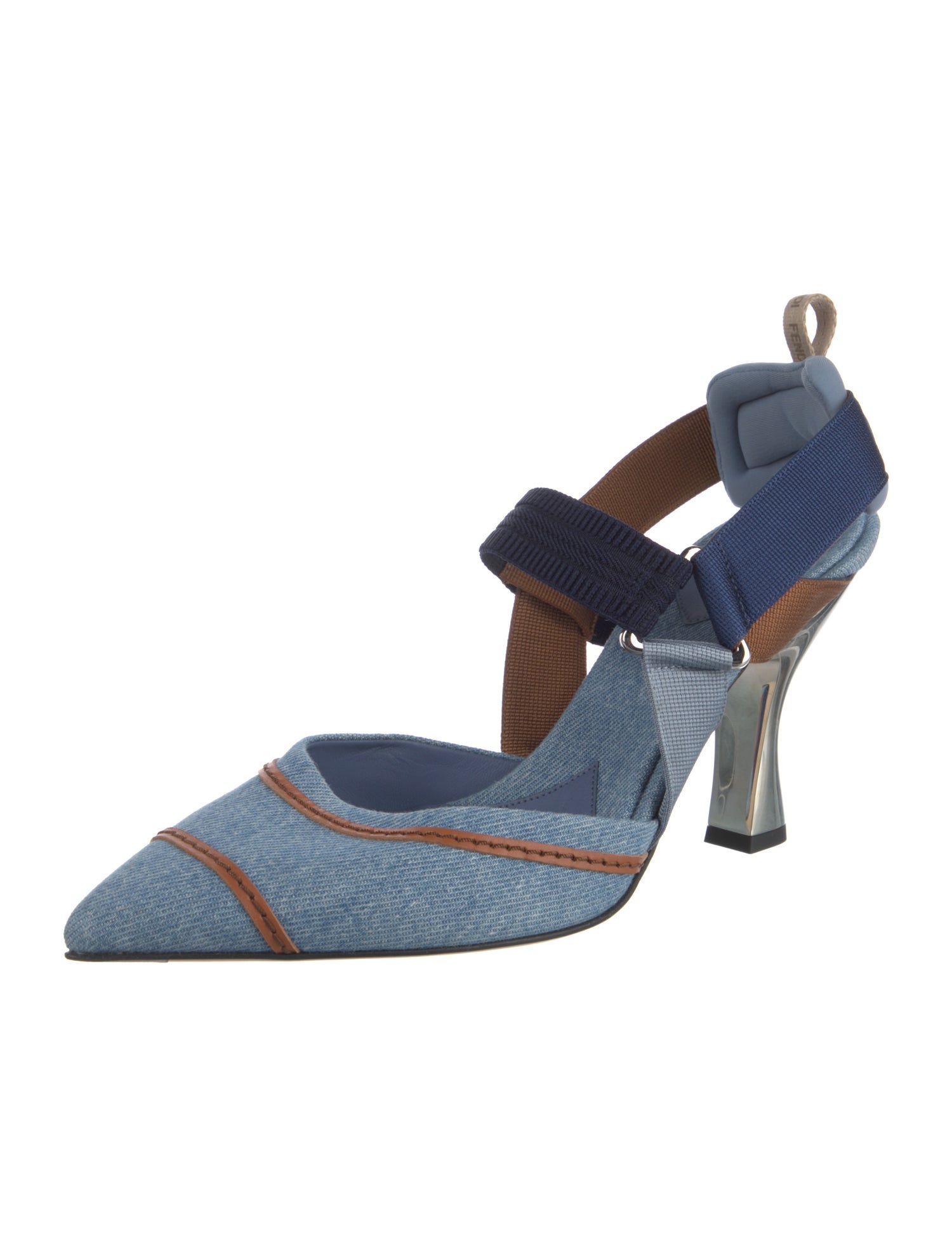 Fendi Zucca FF Logo Denim Slingback Pumps