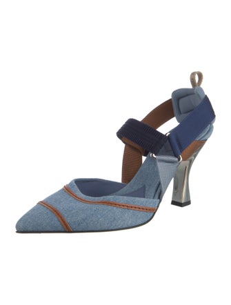 Fendi Zucca FF Logo Denim Slingback Pumps