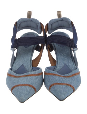 Fendi Zucca FF Logo Denim Slingback Pumps