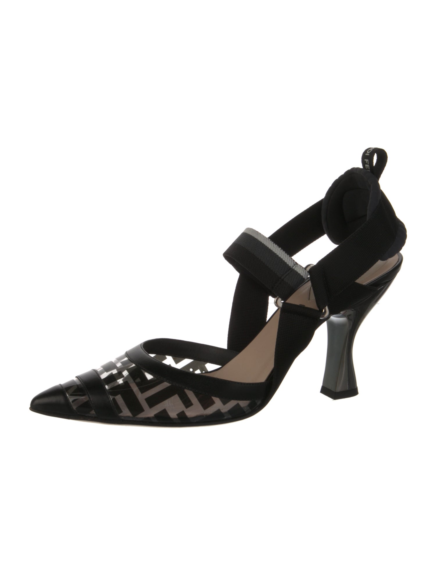 Fendi Zucca FF Logo Leather Slingback Pumps