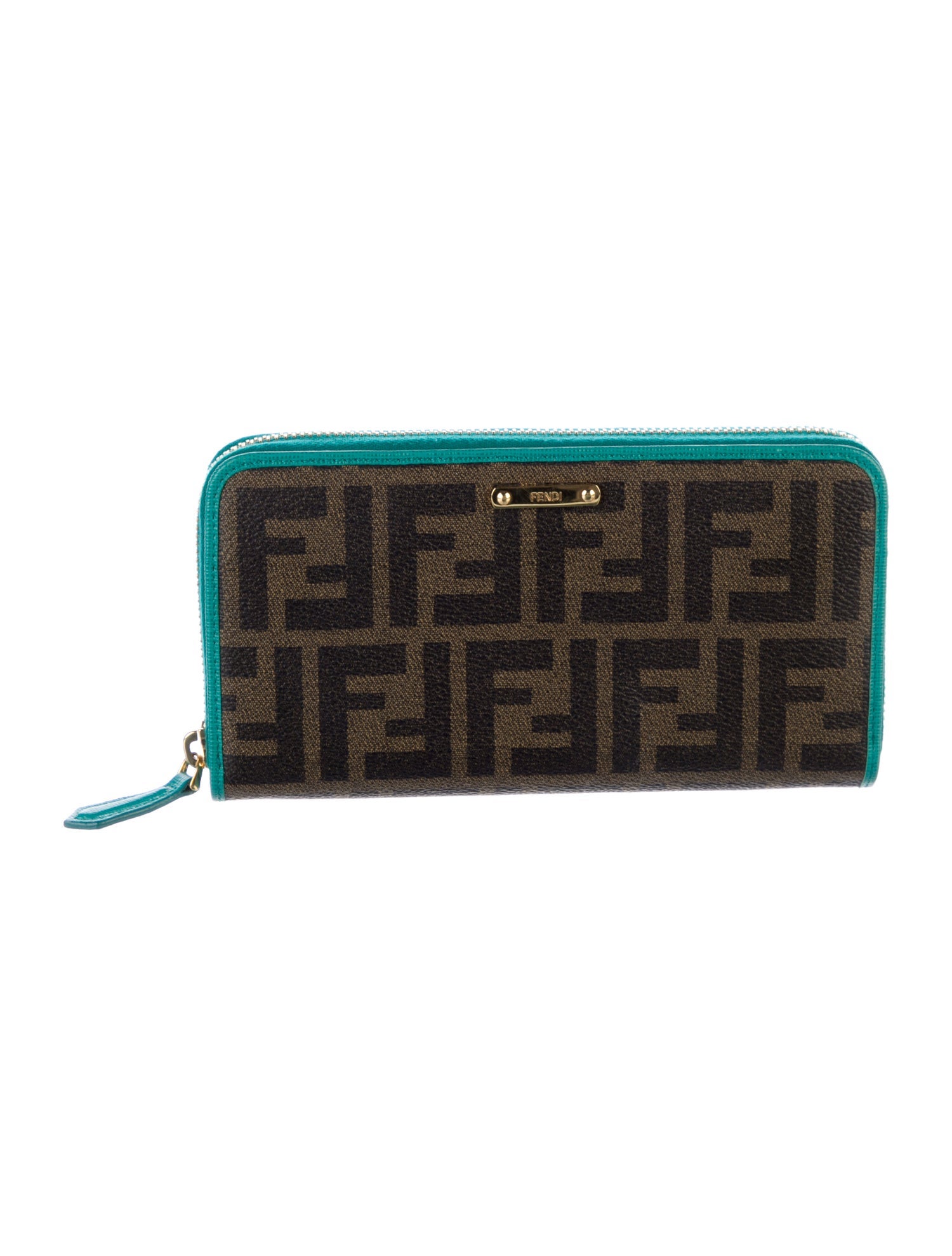 Fendi Zucca Zip Wallet Zucca FF Logo Continental Wallet