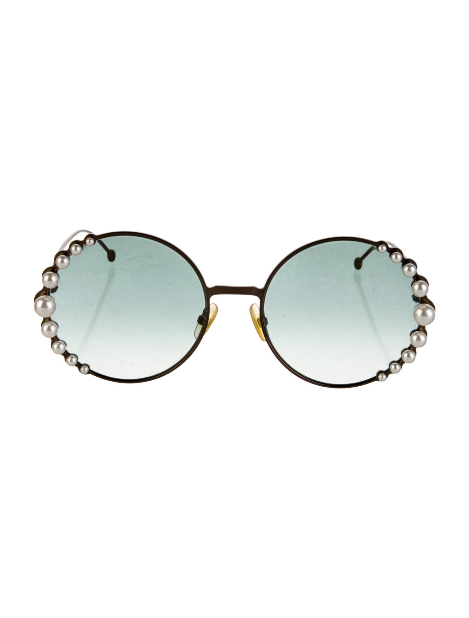 Fendi Faux Pearl Accents Round Sunglasses