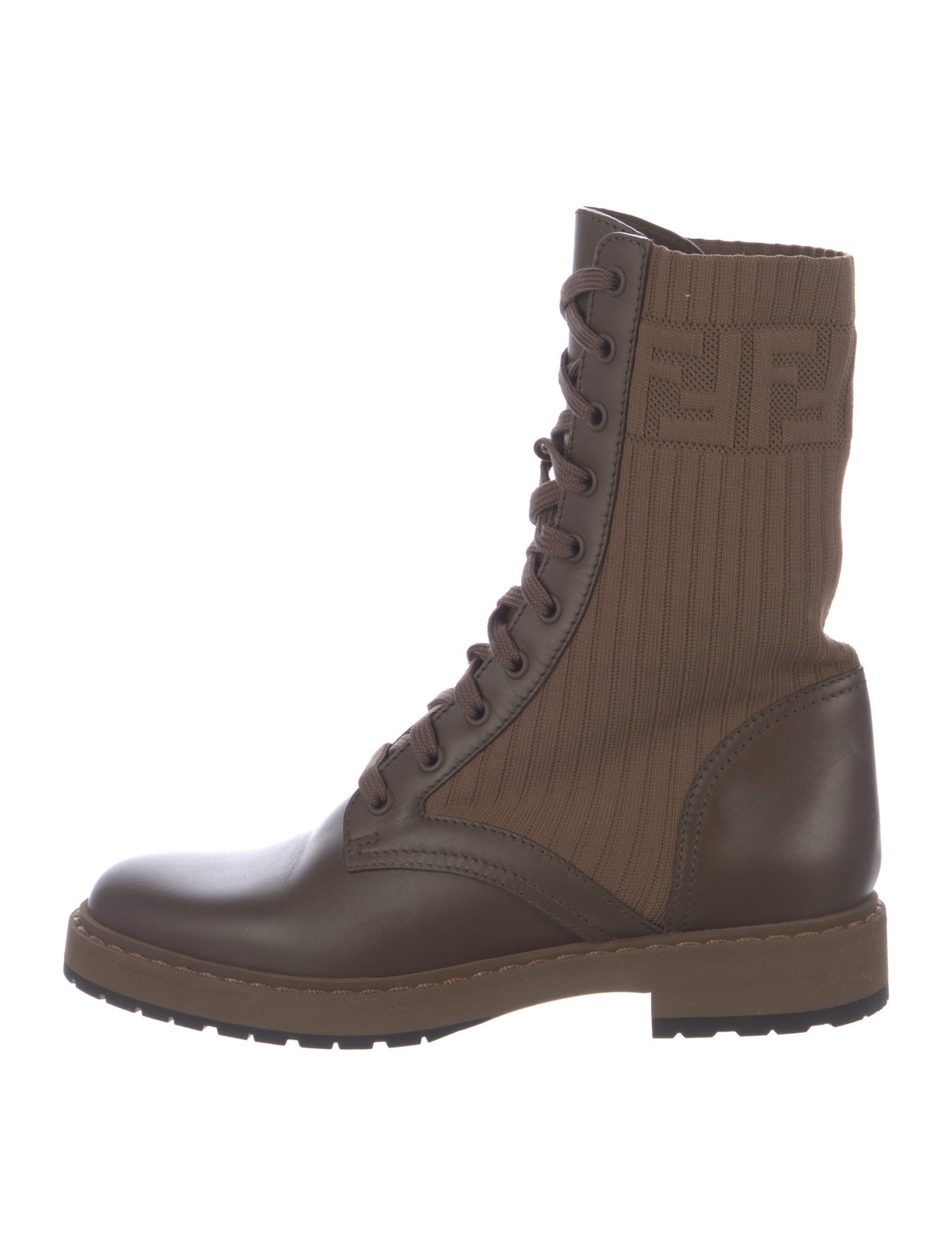 Fendi Zucca FF Logo Leather Combat Boots