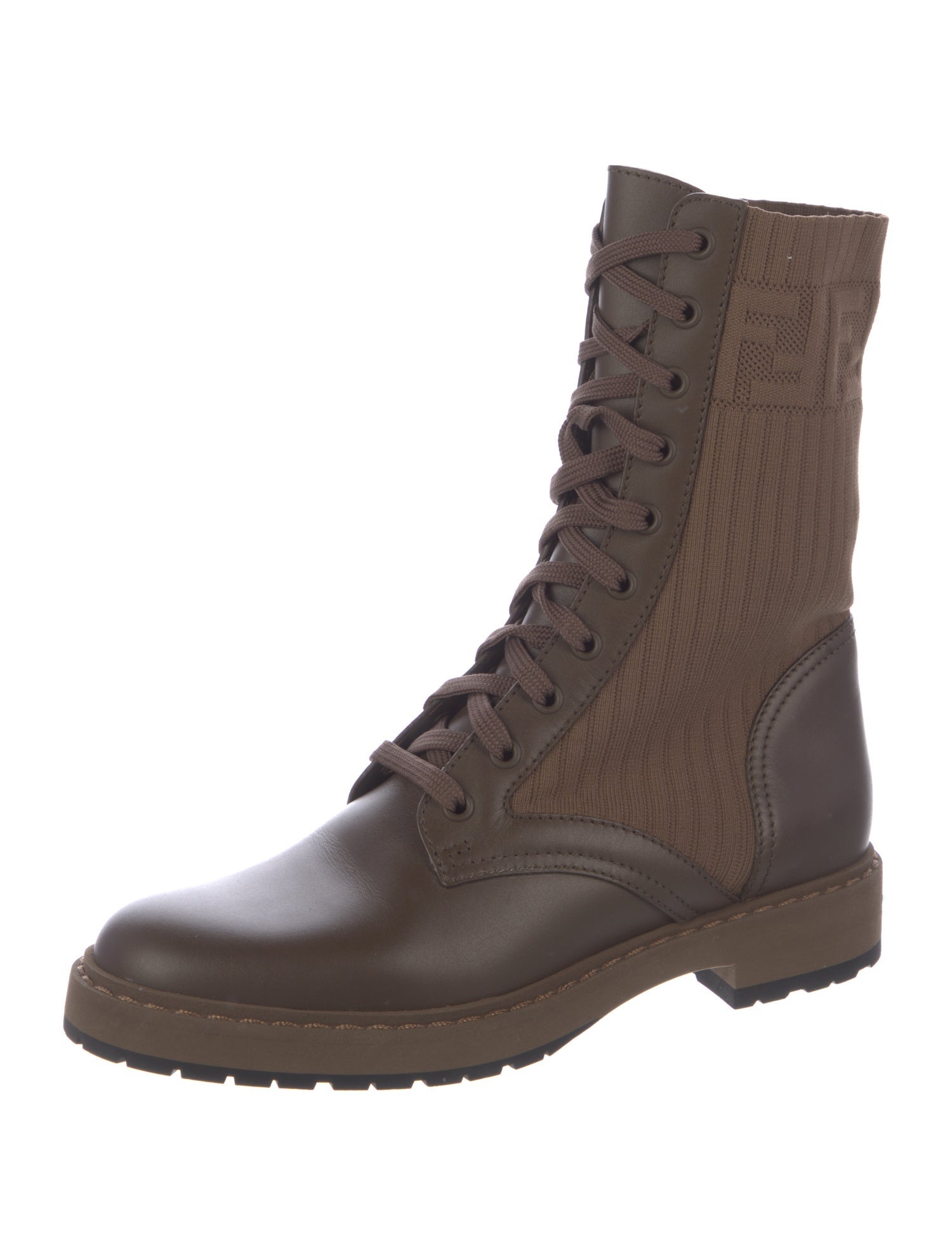 Fendi Zucca FF Logo Leather Combat Boots