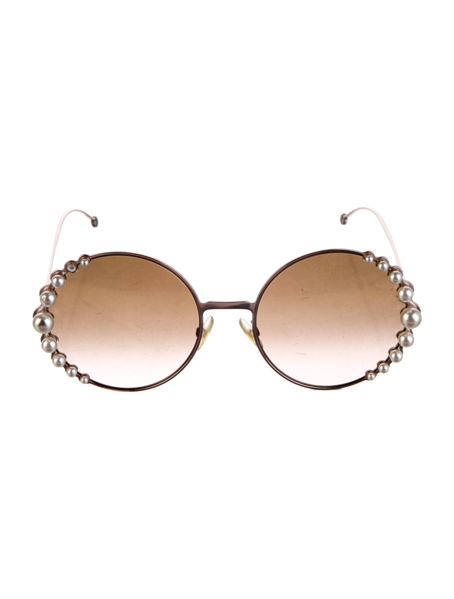 Fendi Faux Pearl Accents Round Sunglasses