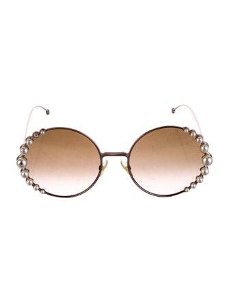 Fendi Faux Pearl Accents Round Sunglasses
