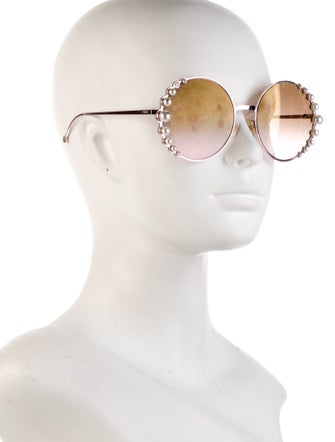 Fendi Faux Pearl Accents Round Sunglasses