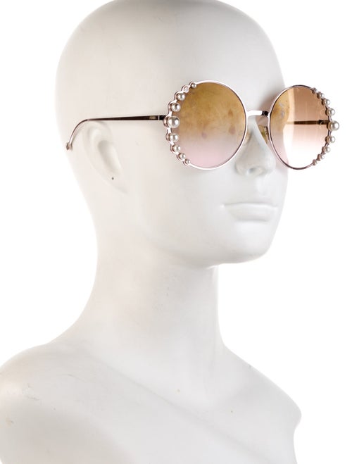 Fendi Faux Pearl Accents Round Sunglasses