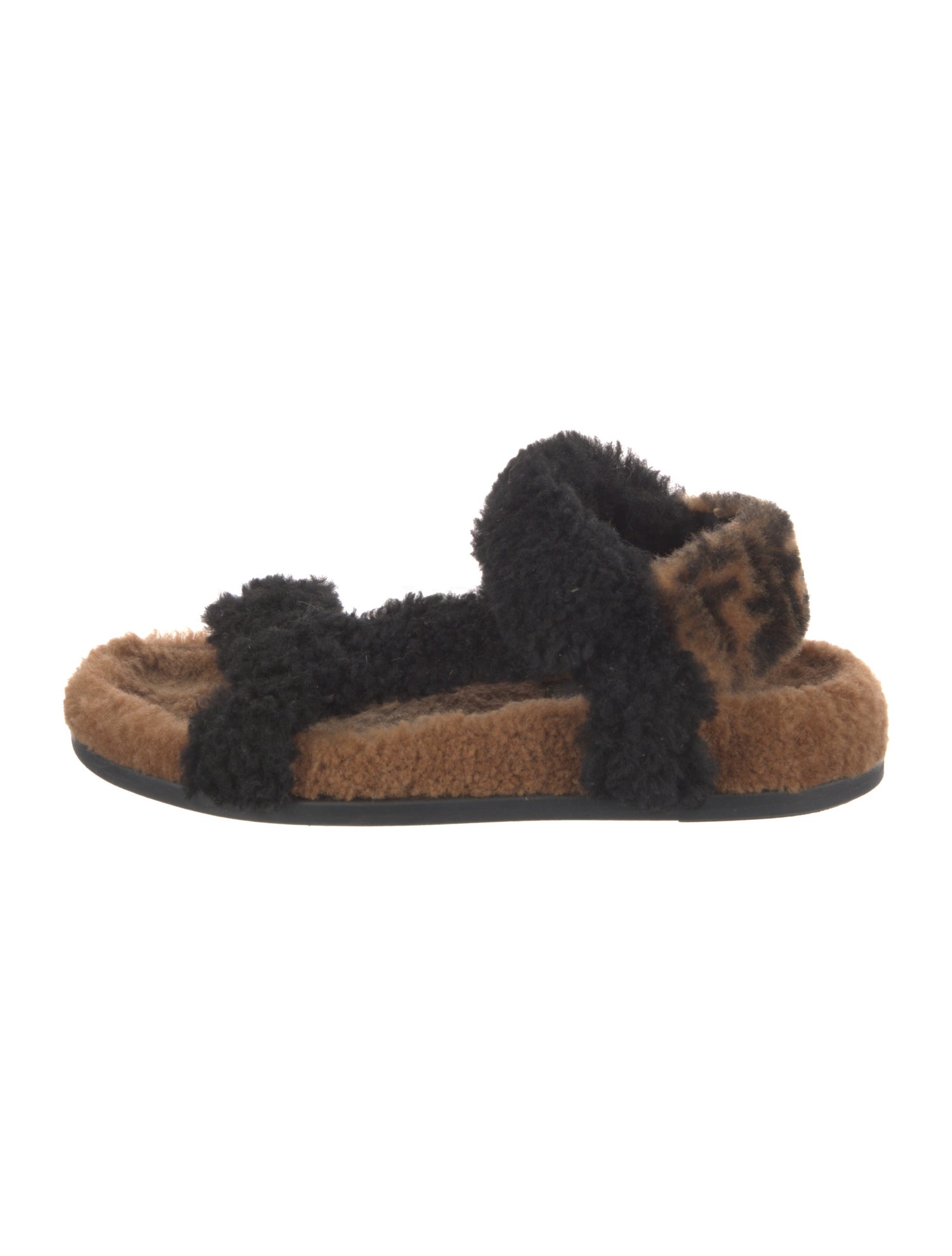 Fendi Zucca FF Logo Shearling Slides