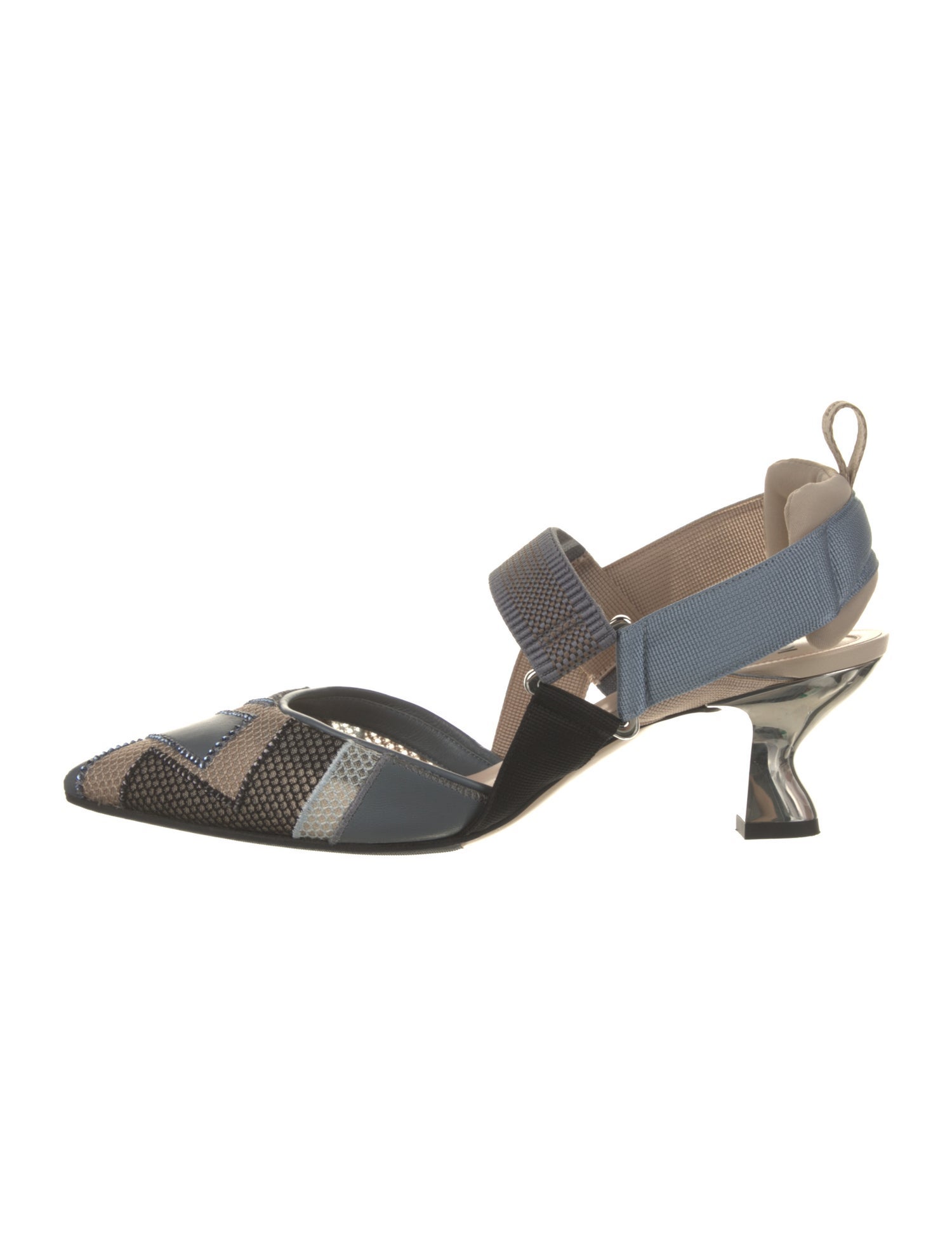 Fendi Leather Colorblock Pattern Slingback Pumps