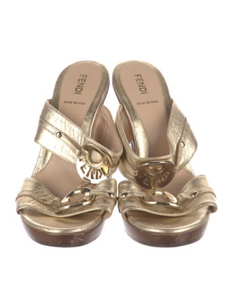 Fendi Zucca FF Logo Leather Slides