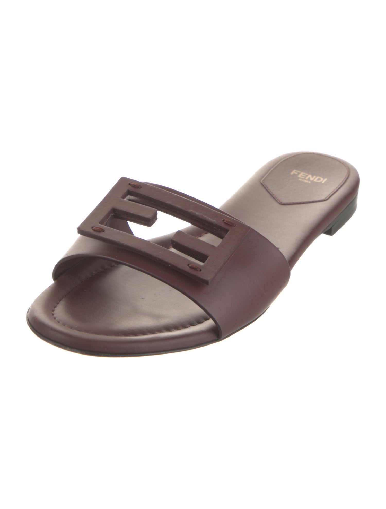 Fendi Leather Cutout Accent Slides