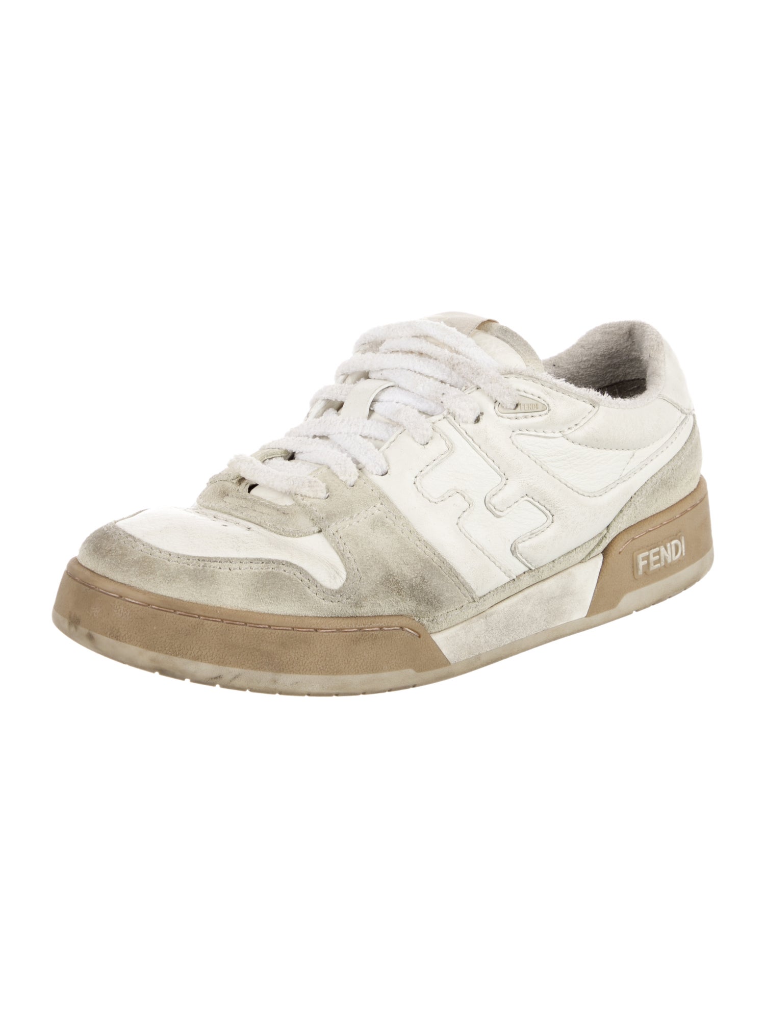 Fendi Leather Colorblock Pattern Sneakers