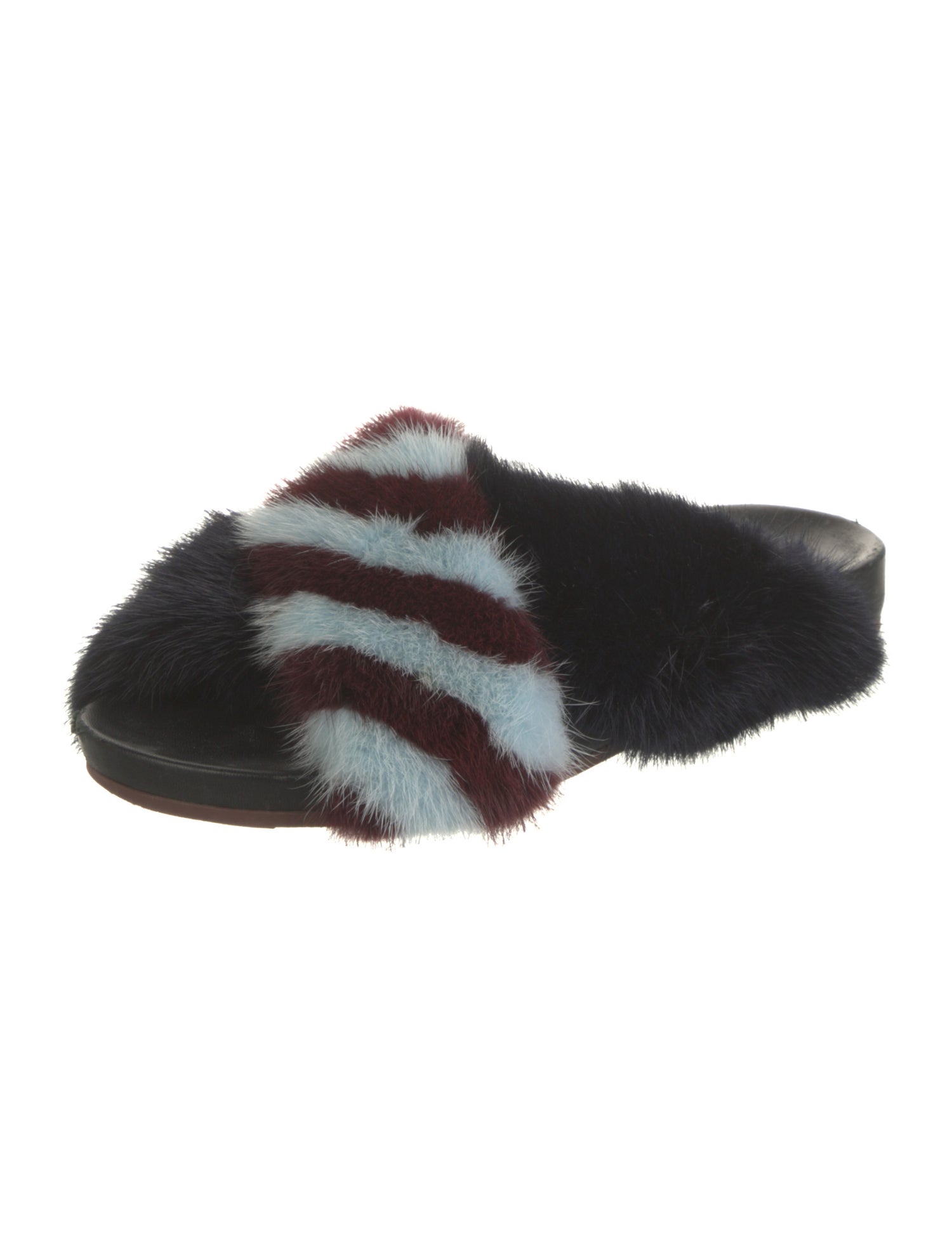 Fendi Fur Colorblock Pattern Slides