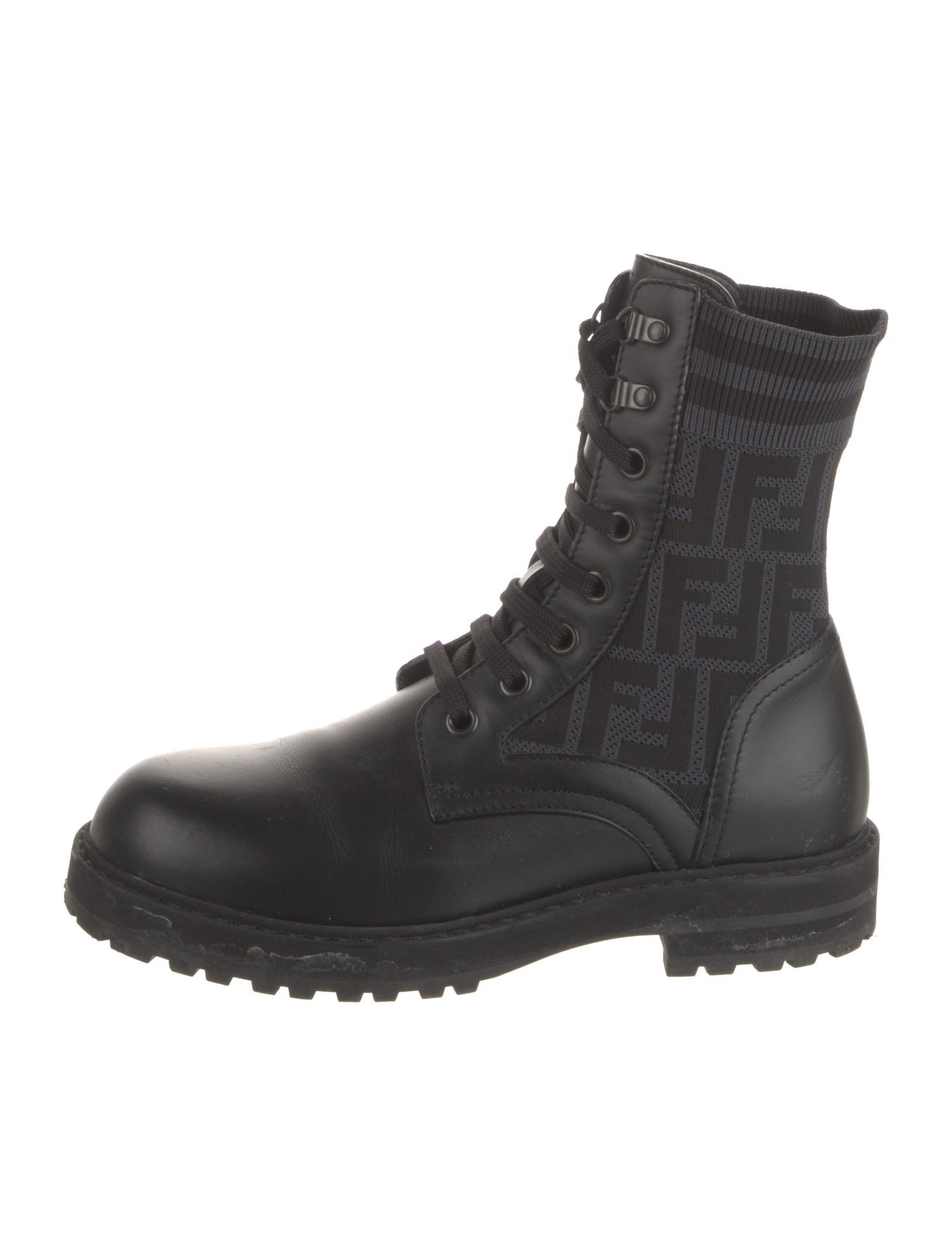 Fendi Zucca FF Logo Leather Combat Boots