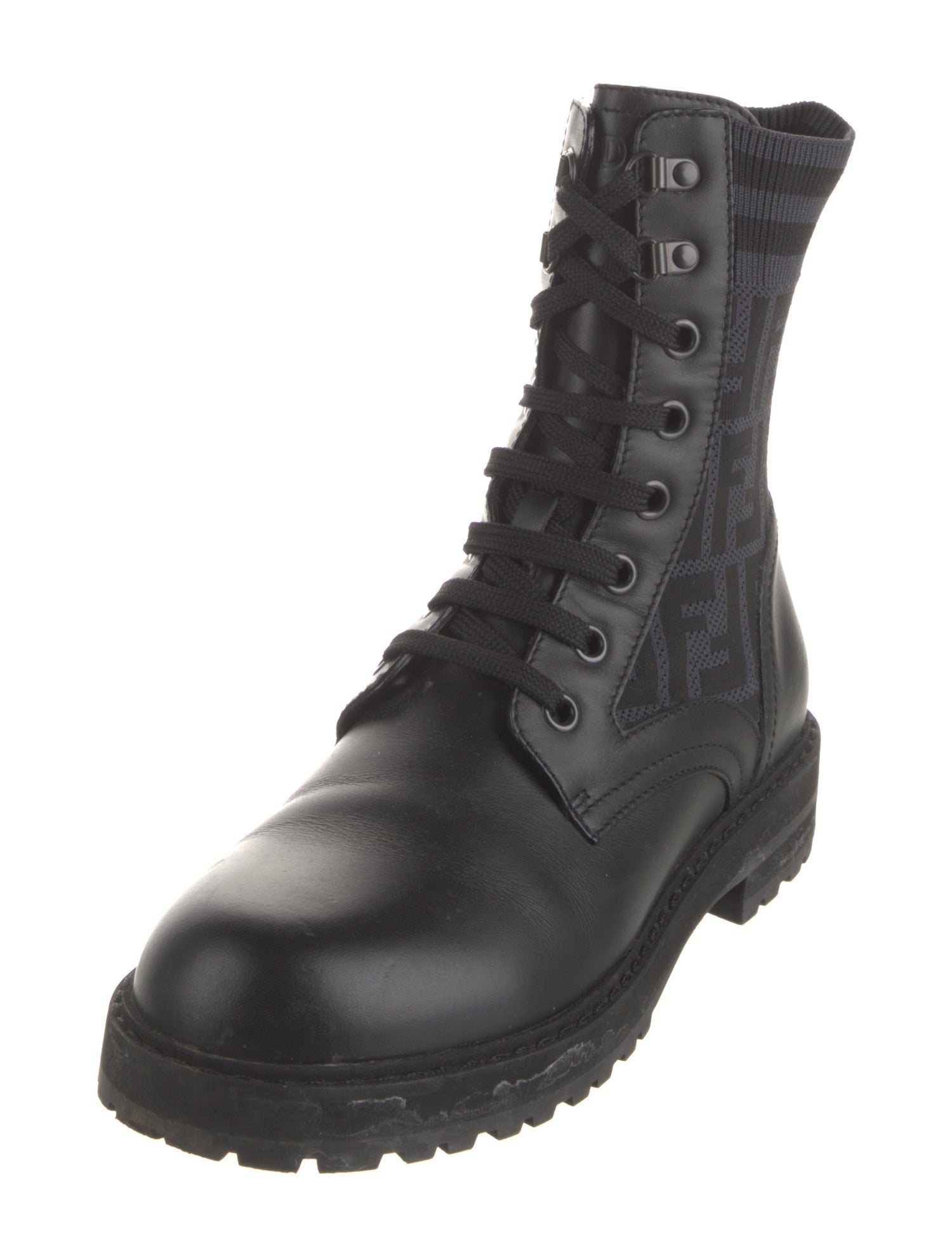 Fendi Zucca FF Logo Leather Combat Boots