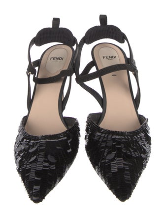 Fendi Leather Sequin Embellishments Slingback Pumps