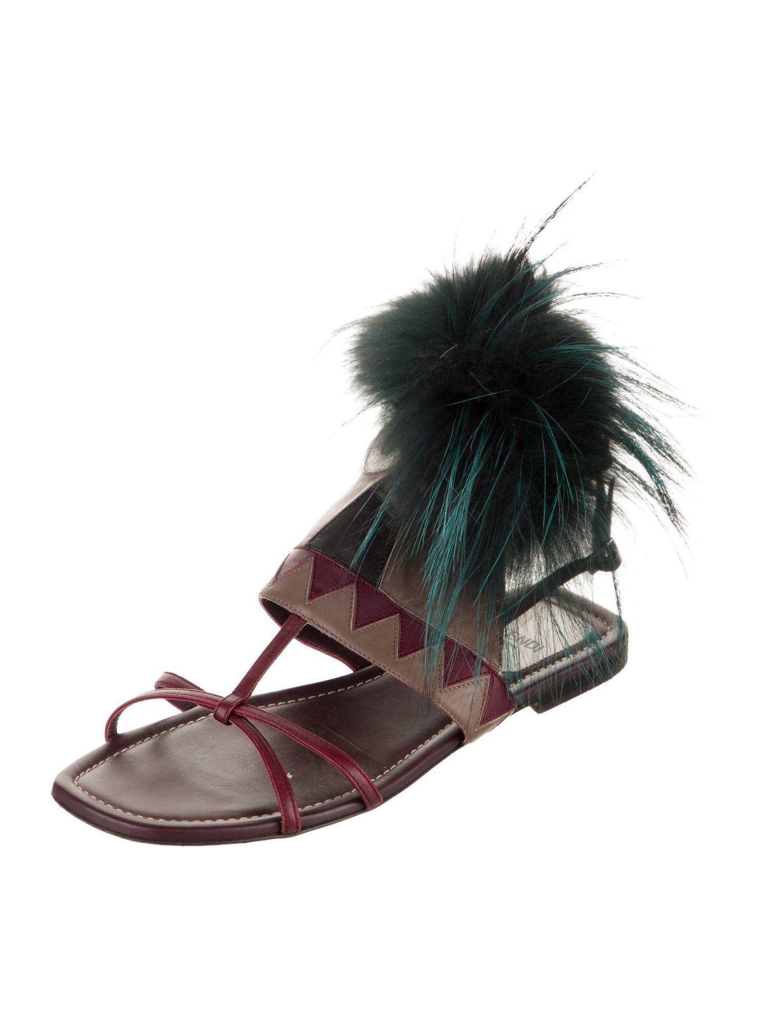 Fendi Leather Colorblock Pattern Gladiator Sandals