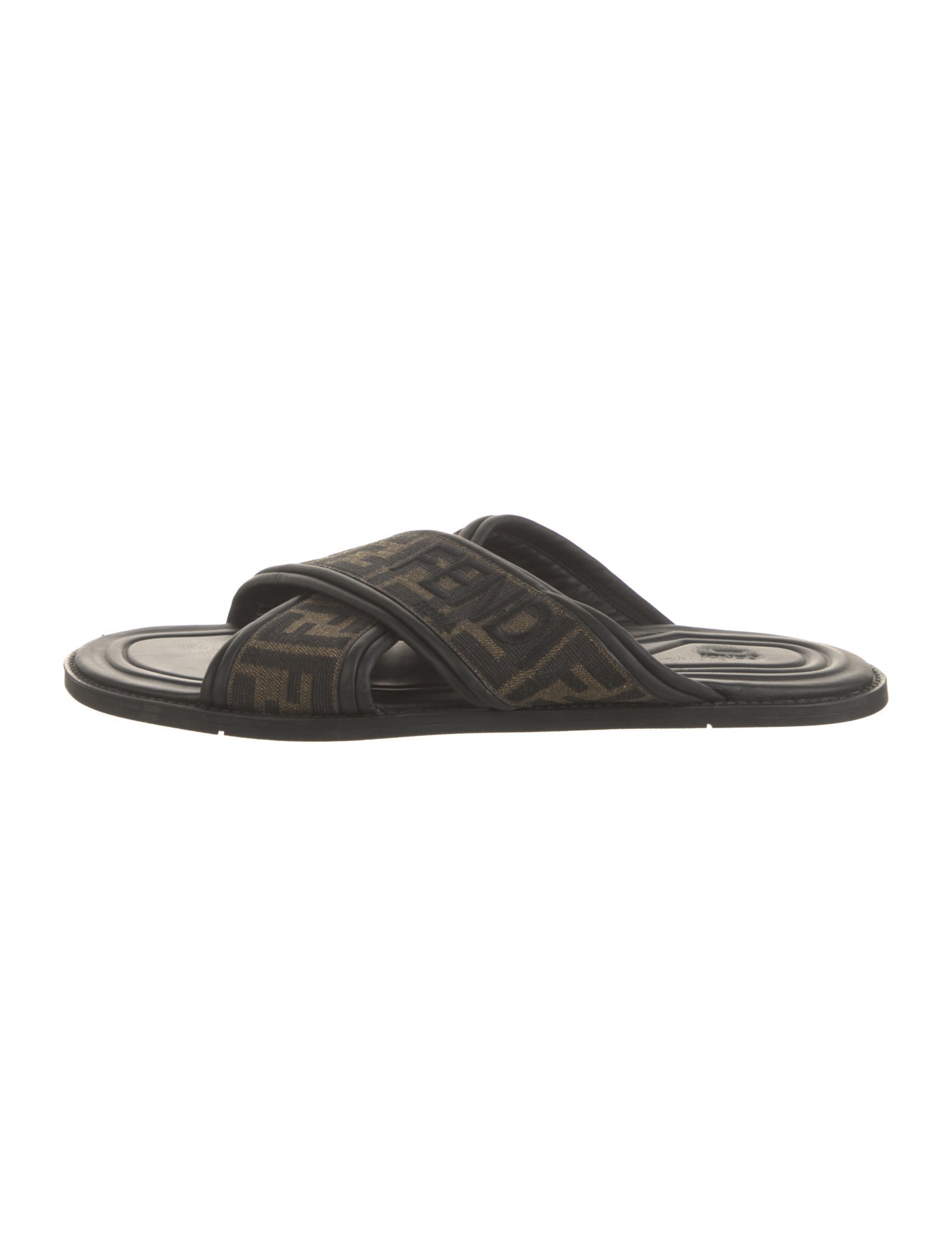 Fendi Zucca FF Logo Leather Slides