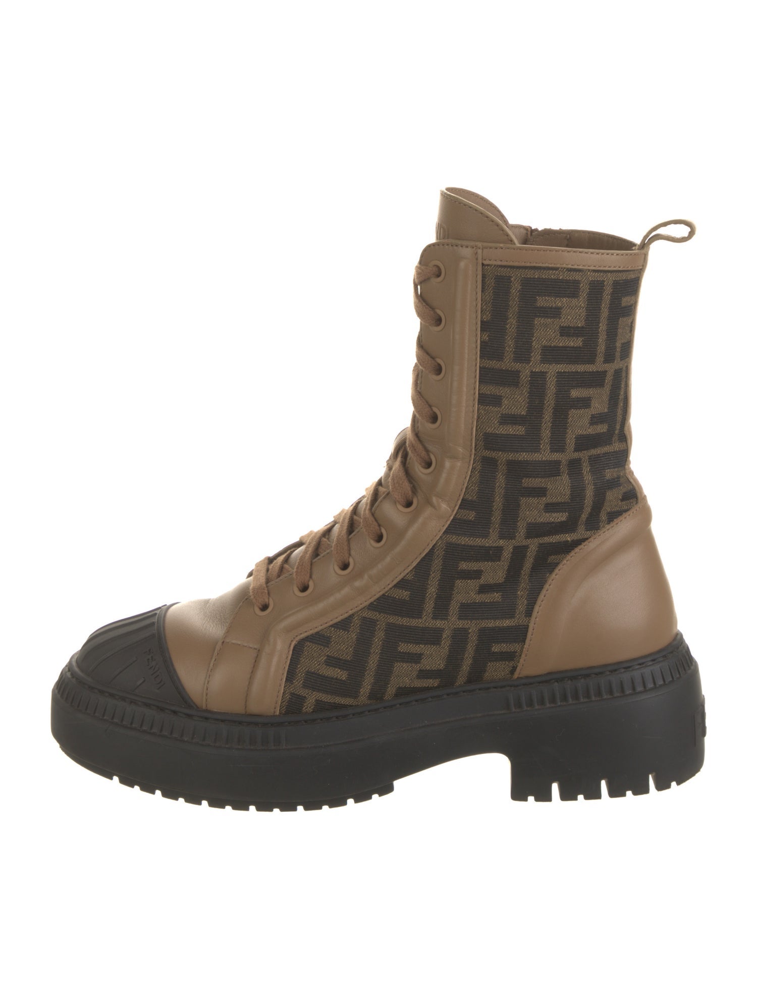 Fendi Zucca FF Logo Leather Combat Boots