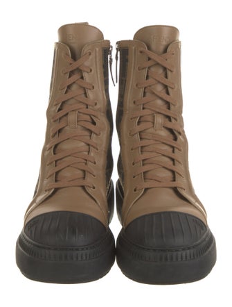 Fendi Zucca FF Logo Leather Combat Boots