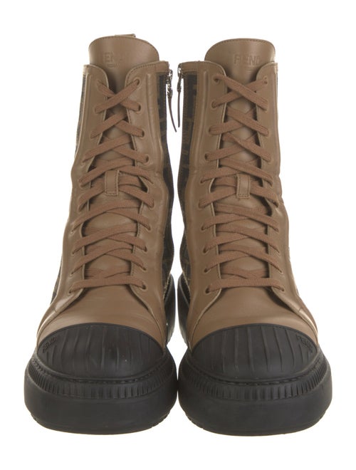 Fendi Zucca FF Logo Leather Combat Boots