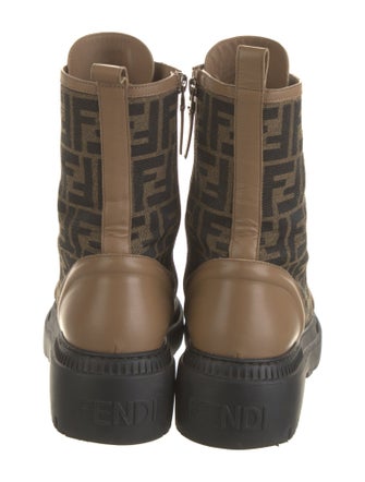 Fendi Zucca FF Logo Leather Combat Boots