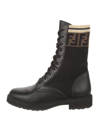 Fendi Zucca FF Logo Leather Combat Boots