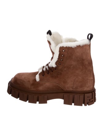 Fendi Suede Fur Trim Lace-Up Boots